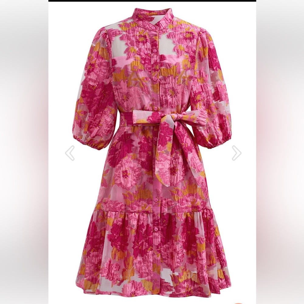 Chicwish Pink & Yellow Floral Tie-Waist Dress - Picture 4 of 8